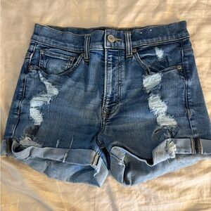 Express Distressed Rolled-Hem Jean Shorts - Blue